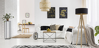 Chic, modern living room decor with gray and black as dominant colors