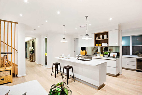 Lighting in kitchen - halogen ceiling lights and lamps that create a bright space