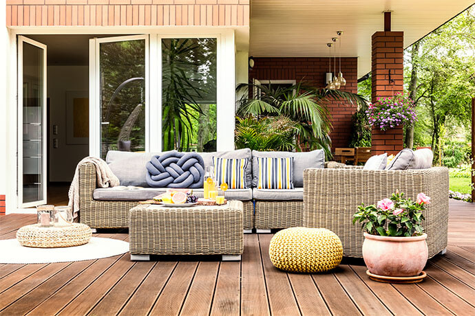 Garden terrace with polyrattan furniture