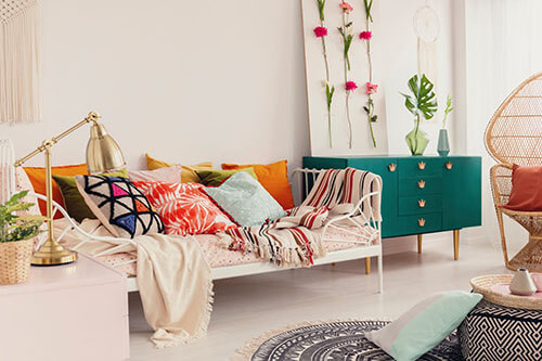 Living Room with Boho Deco Furnishings
