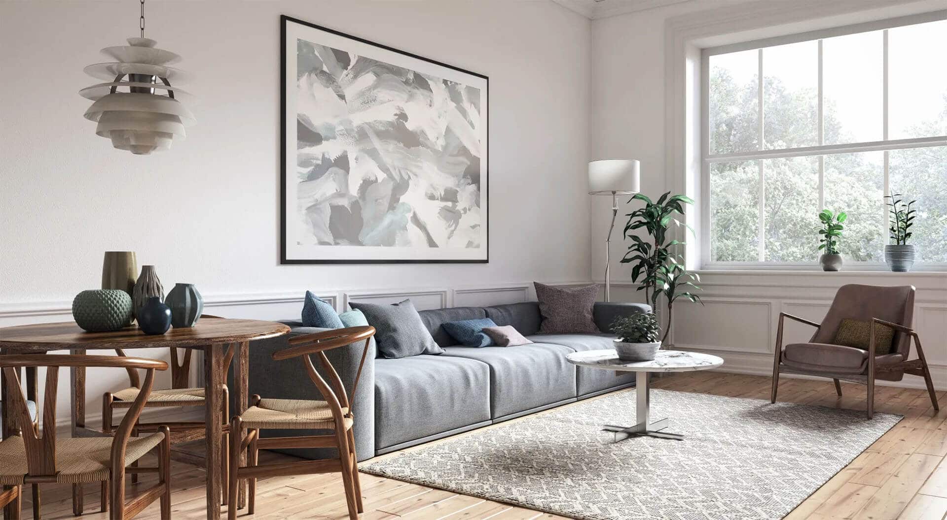 Living room furnished in Scandinavian style