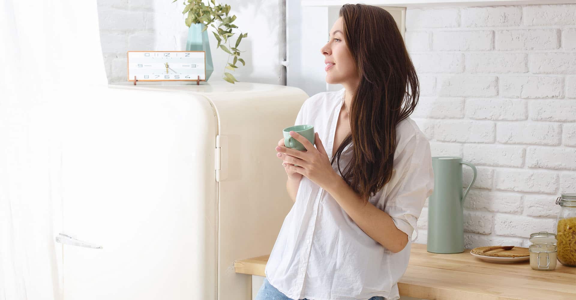 Woman with morning routine drinking coffee