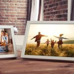 Digital picture frame on kitchen table