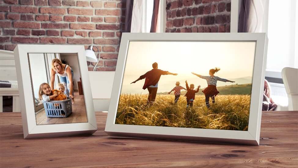 Digital picture frame on kitchen table