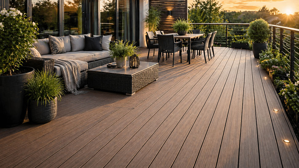 WPC-Terrasse bei Abenddämmerung